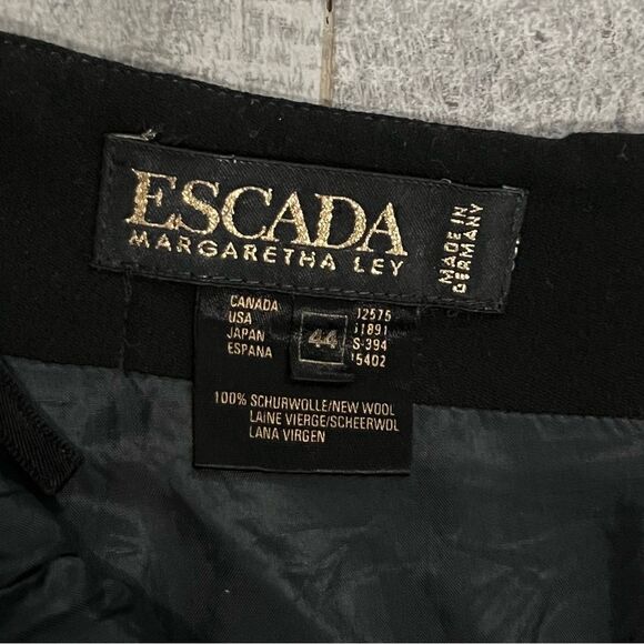 Escada Vtg 80s 90s High Waist Black Wool Long Front Single Pleat Maxi Skirt 44 L - Picture 12 of 13